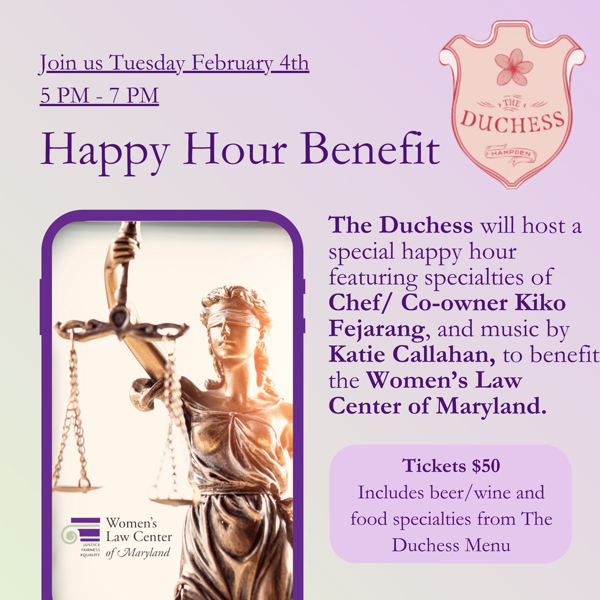 Join WLC 2/4 at The Duchess for incredible food, music, &amp; fellowship standing with survivors of IPV! RSVP &amp; event info- bit.ly/wlcduchess