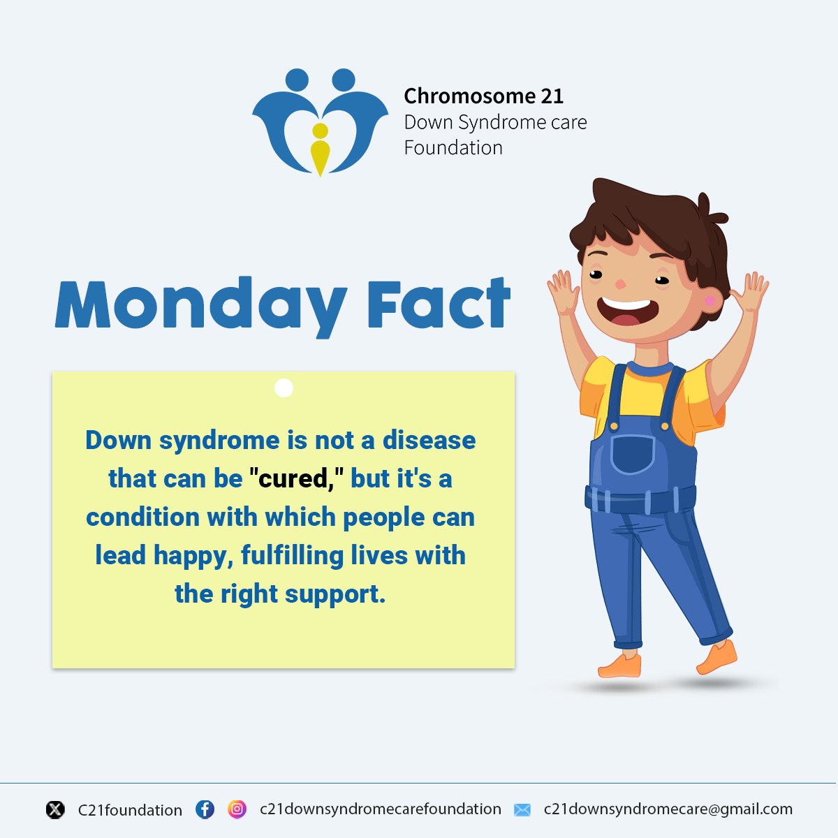 C21foundation's tweet photo. Down syndrome is not and never a disease, it is a Condition.

#chromosomes #WHO #factsyoudidntknow #facts #downsyndrome #UnitedStates #UNICEF #health #downsyndromeNGO https://t.co/rLMJY9uBC0