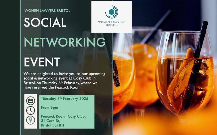 Please join us for networking drinks at the Cosy Club in Bristol on 6 February. No need to sign up - just come on the day to meet other women working in the legal sector in Bristol. Please come if you can!