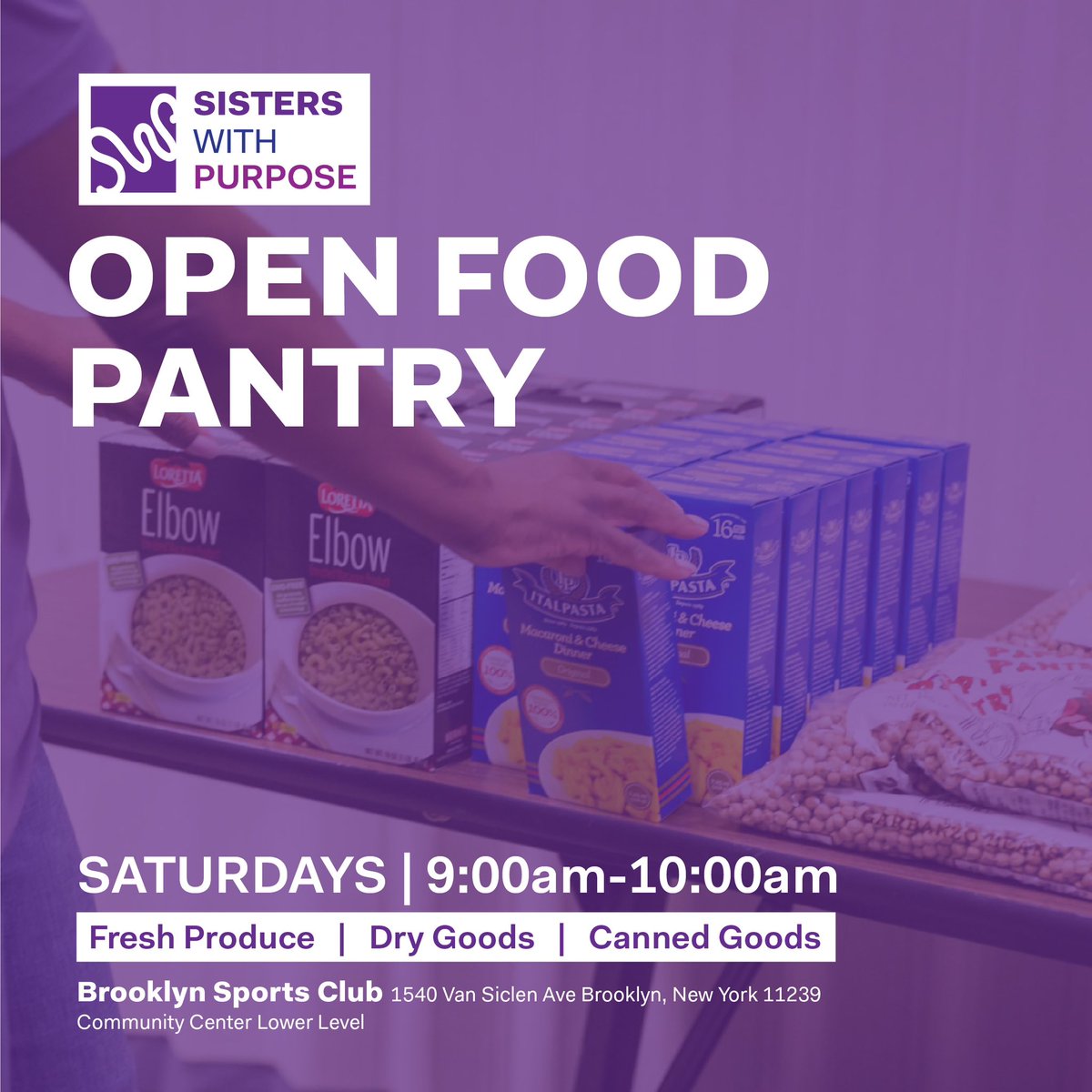 siswithpurpose's tweet photo. Saturdays at 9:00 AM our emergency food distribution program services the community. Looking forward to seeing you there! #foodresources #foodpantry https://t.co/duFyWEnE9q