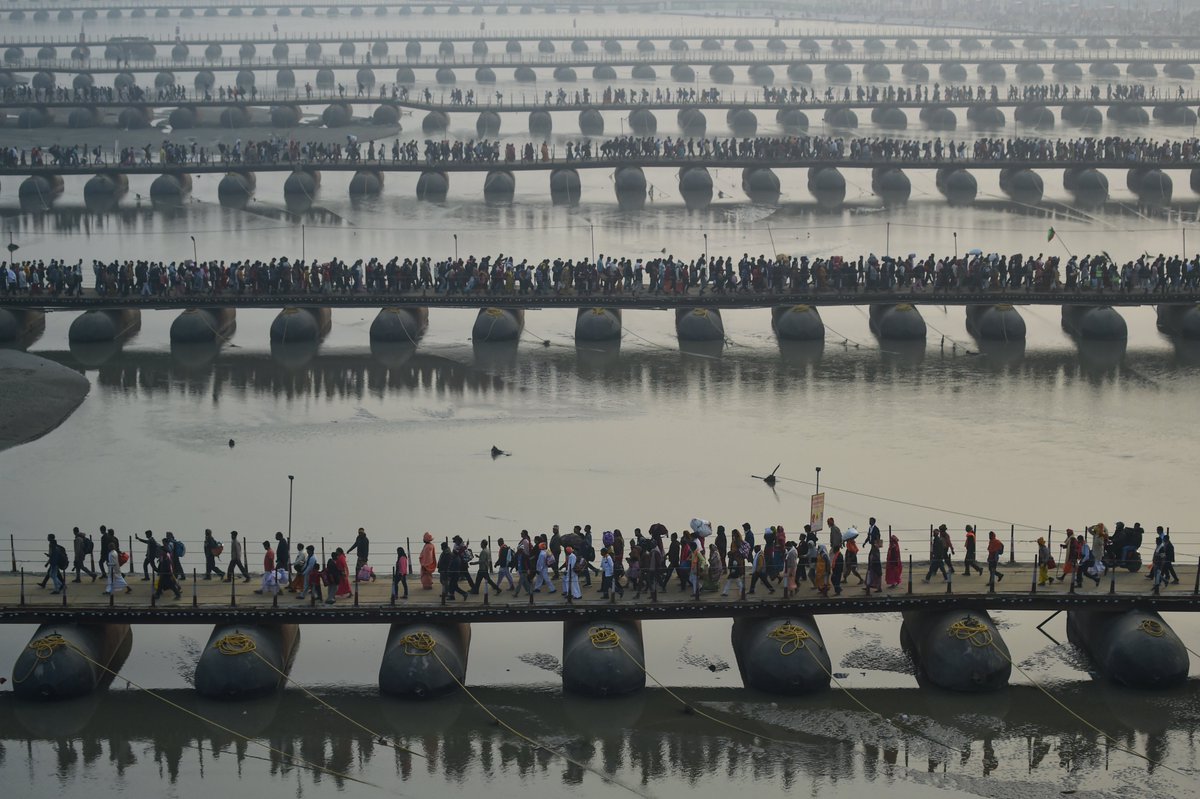MorningBrew's tweet photo. The world's largest gathering of humanity is underway in India

Around 400 million people will travel to celebrate the Maha Kumbh Mela, a six-week Hindu festival that takes place every 12 years

150,000 tents, 145,000 restrooms, and 99 parking lots have been built for the event https://t.co/HJdMVRlOrT