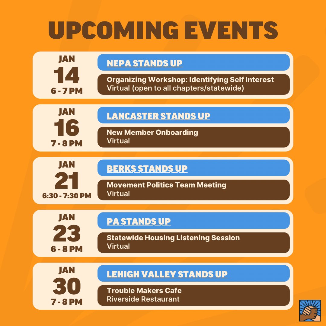 PAStandsUp's tweet photo. Have you ever tried this one? We’re organizing to build stronger communities together. Join us for an upcoming event & a mass meeting! Sign up at https://t.co/uECJGSaOEb 💙🧡
#PAStandsUp #JoinTheMovementPA #StandUpForPA https://t.co/lZRRRUgK26