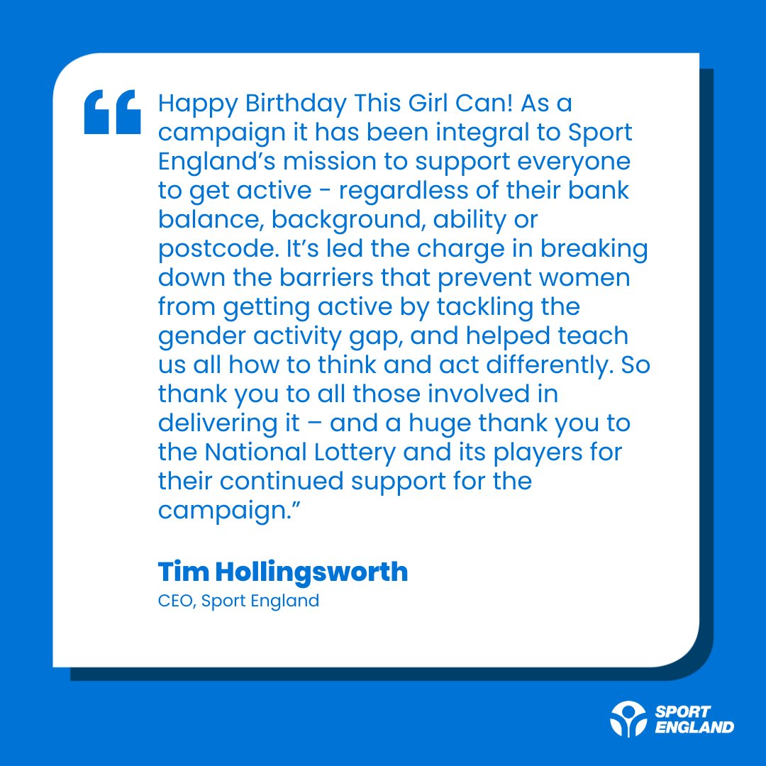 Sport England (@sport_england) on Twitter photo Happy 10th Birthday, <a href="/ThisGirlCanUK/">This Girl Can</a>! 🎂
#SportEngland CEO, <a href="/tphollingsworth/">Tim Hollingsworth</a>, Director of Marketing, Kate Dale, and <a href="/Steph_Peacock/">Stephanie Peacock MP</a> discuss the roots of the campaign and what is still to come.
#ThisGirlCan Happy 10th Birthday, <a href="/ThisGirlCanUK/">This Girl Can</a>! 🎂
#SportEngland CEO, <a href="/tphollingsworth/">Tim Hollingsworth</a>, Director of Marketing, Kate Dale, and <a href="/Steph_Peacock/">Stephanie Peacock MP</a> discuss the roots of the campaign and what is still to come.
#ThisGirlCan