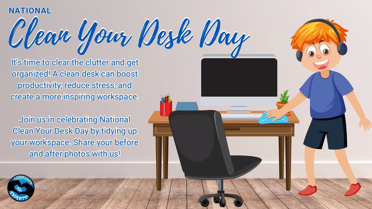 🎉🧹 It's National Clean Your Desk Day! Time to uncover those long-lost snacks and rediscover your desktop! 🖥️✨ A tidy desk = a tidy mind. Who knows what treasures you'll find? Share your before &amp; after pics.