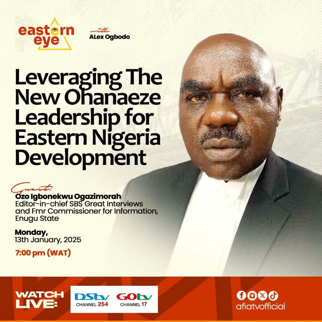 TheEastern_Eye1's tweet photo. With a new Leadership of Ohanaeze Ndi gbo Worldwide now in place, what should Ndi Igbo expect from the Senator John Azuta Mbata led executive? Join @alexogbodo1   on @AfiaTvOfficial by 7pm tonight featuring Dr. Tony Onyima and Ozo Igbonekwu Ogazimorah providing perspectives. https://t.co/z2lWXgYNq2