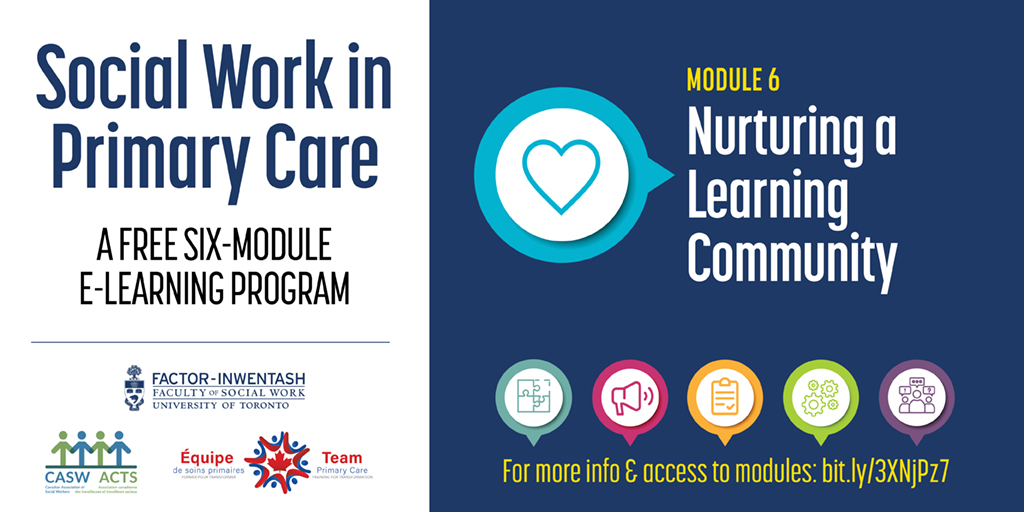 In Module 6 of our free online module series, we  discuss ways to nurture a culture of learning within your primary care  team, and within the broader social work community. Here is the link: lnkd.in/gGsdmnja

To access all six modules lnkd.in/gSNKq8yA