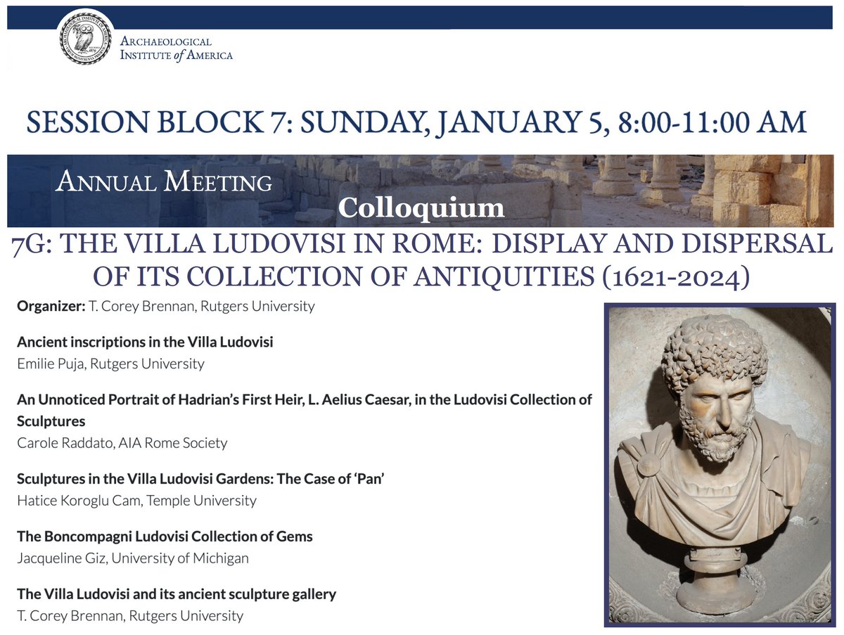 carolemadge's tweet photo. Last week, at the 2025 annual meeting of the Archaeological Institute of America #aiascs, I argued that a portrait bust in the Villa Ludovisi in Rome, universally identified as “Marcus Aurelius”, indeed depicts Hadrian’s first heir, Lucius Aelius Caesar, a discovery that I made in the first moments of my first visit to the Villa in 2019. The identification is unusually important, given that there are no more than a half-dozen sculpture portraits of Aelius Caesar that have been published.
Read more 👉 https://t.co/yqFT3tQQMd
