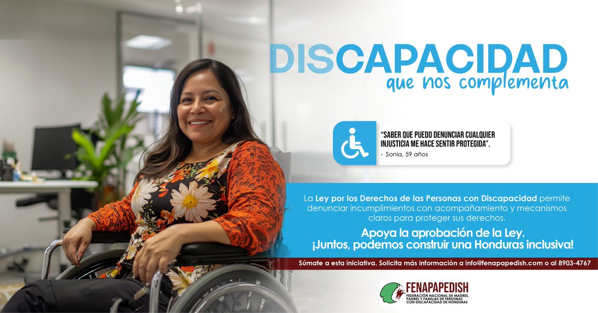 Apoya la Ley por los Derechos de las Personas con #Discapacidad para asegurar que cada persona pueda denunciar cualquier incumplimiento de sus derechos. 
📌¡Súmate a la campaña! Más info: ✉info@fenapapedish.com 📞8903-4767. 
¡Juntos, podemos construir una Honduras inclusiva!