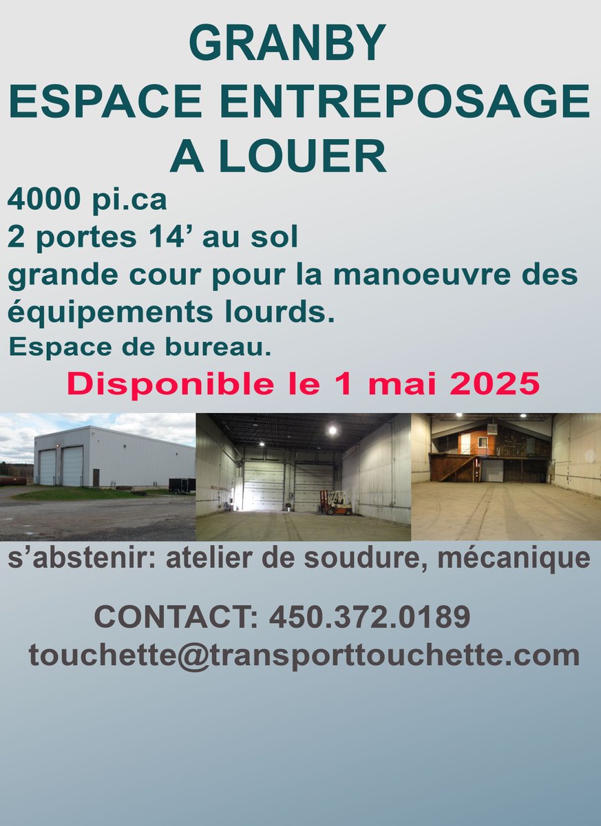 pubpromedia's tweet image. GRANBY ESPACES ENTREPOT A LOUER
4000 pi.ca