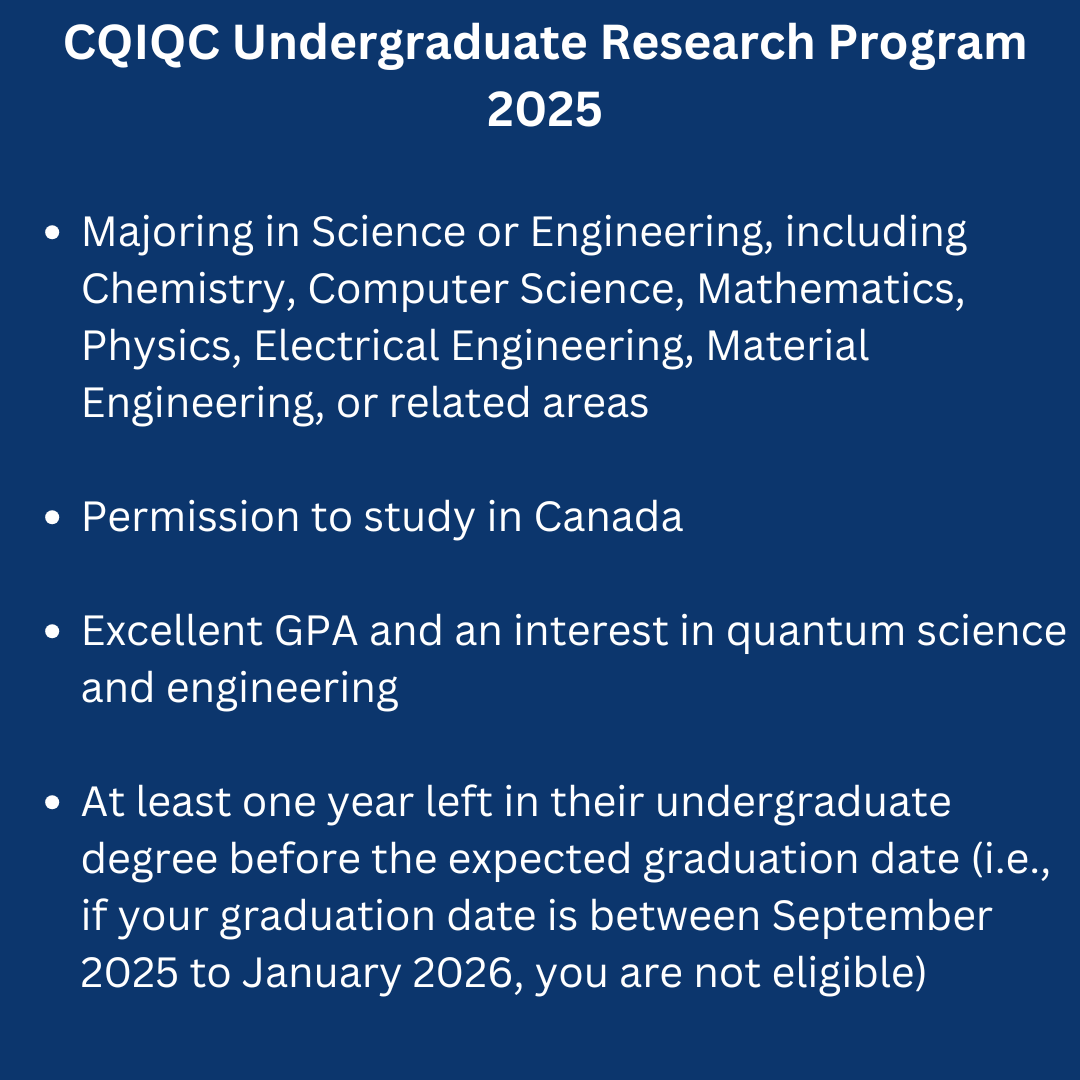 🔔Deadline fast approaching! 🔔 The CQIQC Undergraduate Summer Research Program at <a href="/UofT/">University of Toronto</a> offers a unique chance to engage in cutting-edge research with research groups associated with the centre. See image for qualification details &amp; apply before Jan 20 📄 cqiqc.physics.utoronto.ca/cqiqc-programs…