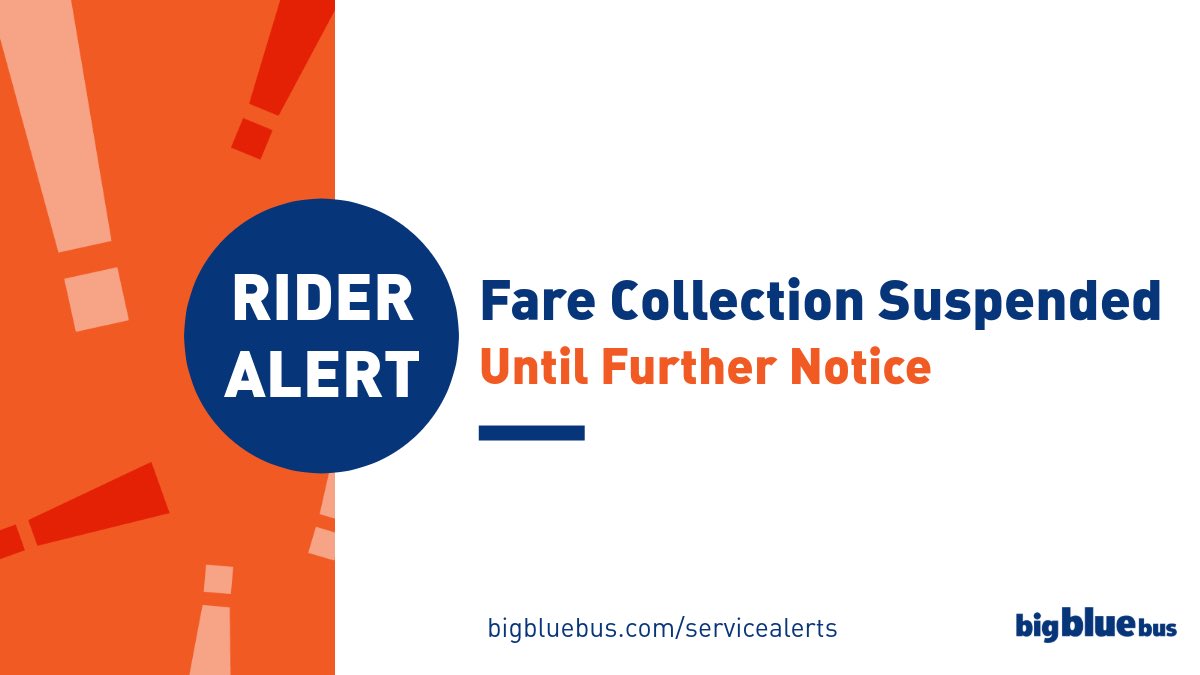 In response to the Palisade Fire, Big Blue Bus has suspended fare collection until further notice. For updates on bus service impacts related to the wildfires, visit: bigbluebus.com/servicealerts