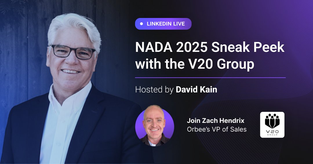 🚨 Big News Alert!

We’re thrilled to welcome Zach Hendrix as Orbee’s new VP of Sales and to announce his debut at the NADA 2025 Sneak Peek Live Event! 🎉

A Texas native now based in Newport Beach, CA, Zach brings over 20 years of expertise in automotive retail and technology,