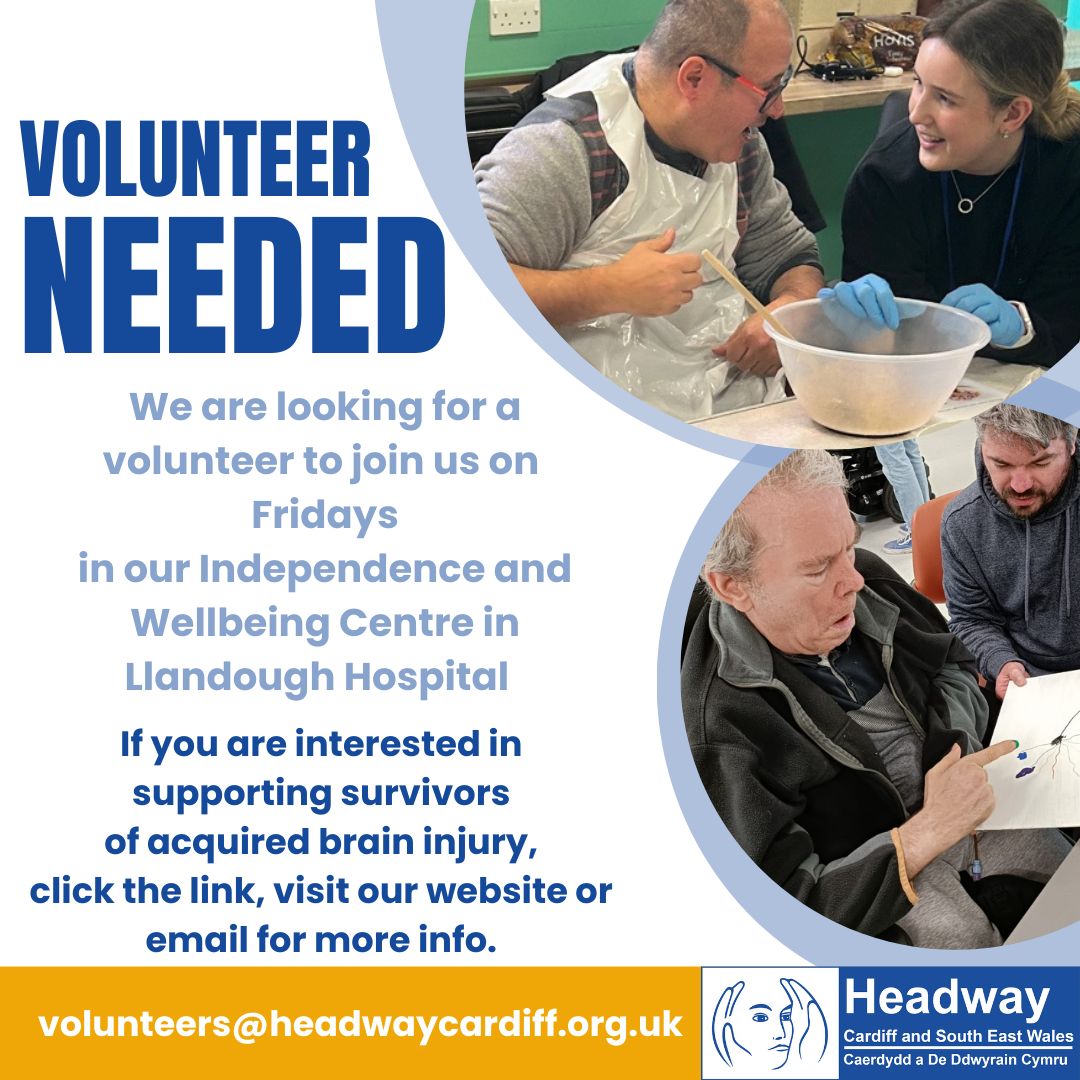 We are looking for a volunteer for Fridays at our Llandough Hospital Independence and Wellbeing Centre! If you want to find out more, or would like to fill out an application click the link below:
headwaycardiff.com/volunteering-2/