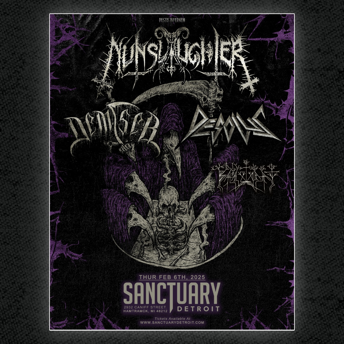 Nunslaughter returns to The Sanctuary 2/6 with special guests Demiser, Desolus &amp; Baazlvaat !! Grab your tickets at sanctuarydetroit.com