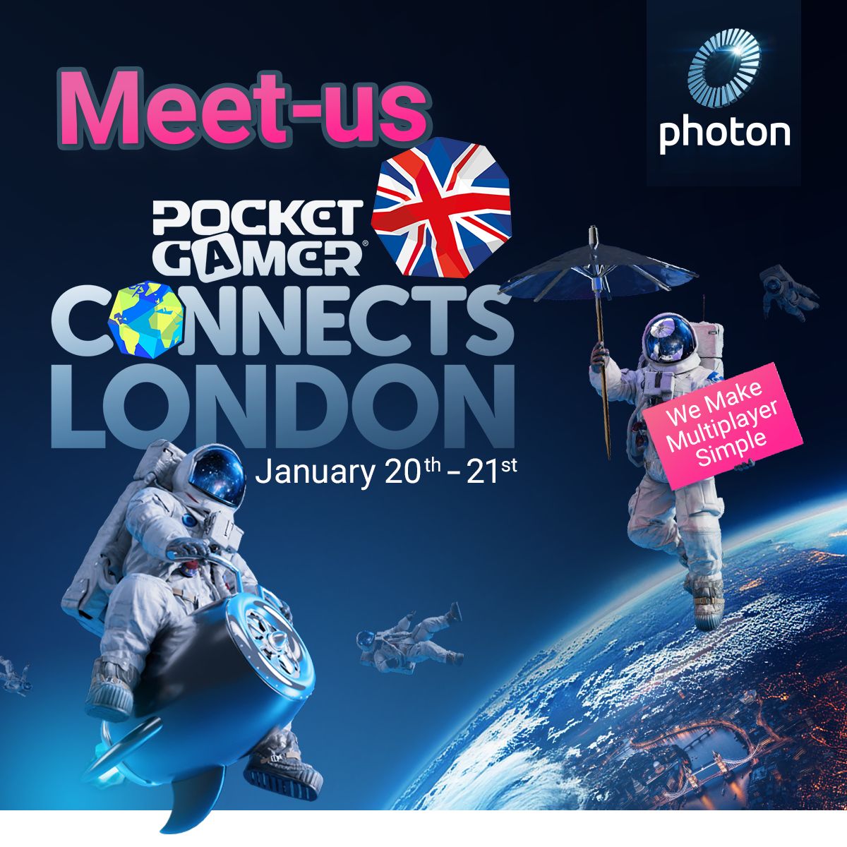 ExitGames's tweet image. Heading to Pocket Gamer Connects London? Stop by our booth to chat about how we can help with your next project. Let’s talk about our roadmap for 2025 and share a preview of what we’ve been working on.

See you there!

#PGCLondon #GameDev #MultiplayerGames