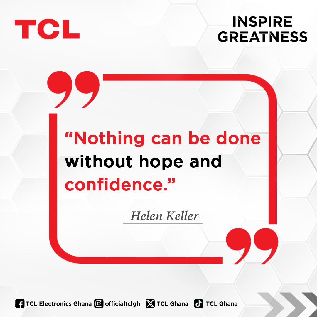 ghana_tcl's tweet photo. Nothing can be achieved without hope and confidence. This Monday, believe in yourself and your dreams! With a hopeful heart and a confident mind, there’s no limit to what you can accomplish. Let’s conquer this week together!
#TCL #TCLElectronics #MondayMotivation https://t.co/mdEg12qPHh