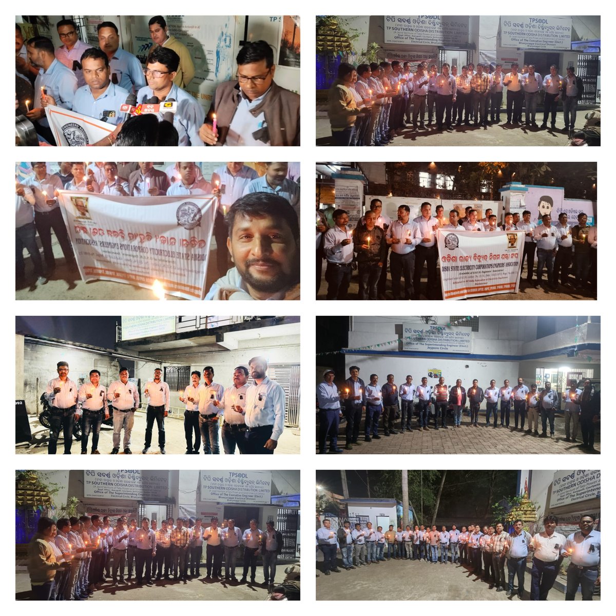 CescoService's tweet photo. Erstwhile SouthCo &amp; NESCo Engineers  protest in front of @TPSODL @tpnodl_balasore  Offices against #TPOdishaDiscoms @TataCompanies  for brutal treatment of OSCR structured Engineers, arbitrary reporting relationship among OSCR &amp; CTC  employee   #BlackBadges  #Candlelight https://t.co/ThCkm7qL5y