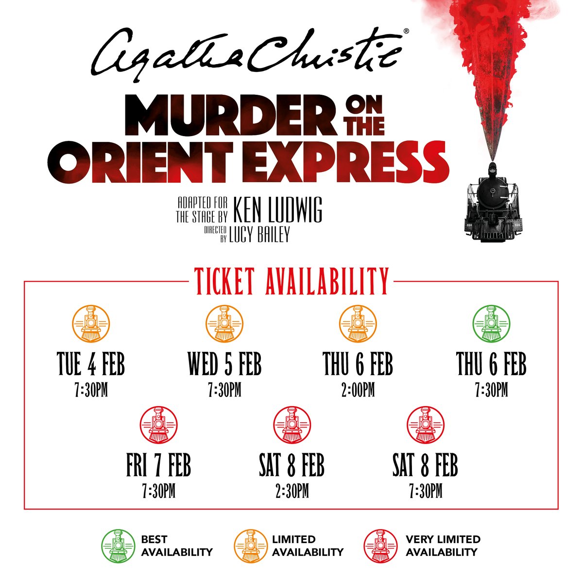 SheffieldLyceum (@sheffieldlyceum) on Twitter photo Tickets are selling fast for <a href="/orientexpressuk/">Agatha Christie's Murder on The Orient Express</a>!
Don't miss your chance to see #Poirot live on stage next month. The best availability is on Thu 6 February at 7.30pm.
"Remarkably stylish" ⭐️⭐️⭐️⭐️ (The Telegraph)
🎟️bit.ly/4heK8F4 Tickets are selling fast for <a href="/orientexpressuk/">Agatha Christie's Murder on The Orient Express</a>!
Don't miss your chance to see #Poirot live on stage next month. The best availability is on Thu 6 February at 7.30pm.
"Remarkably stylish" ⭐️⭐️⭐️⭐️ (The Telegraph)
🎟️bit.ly/4heK8F4