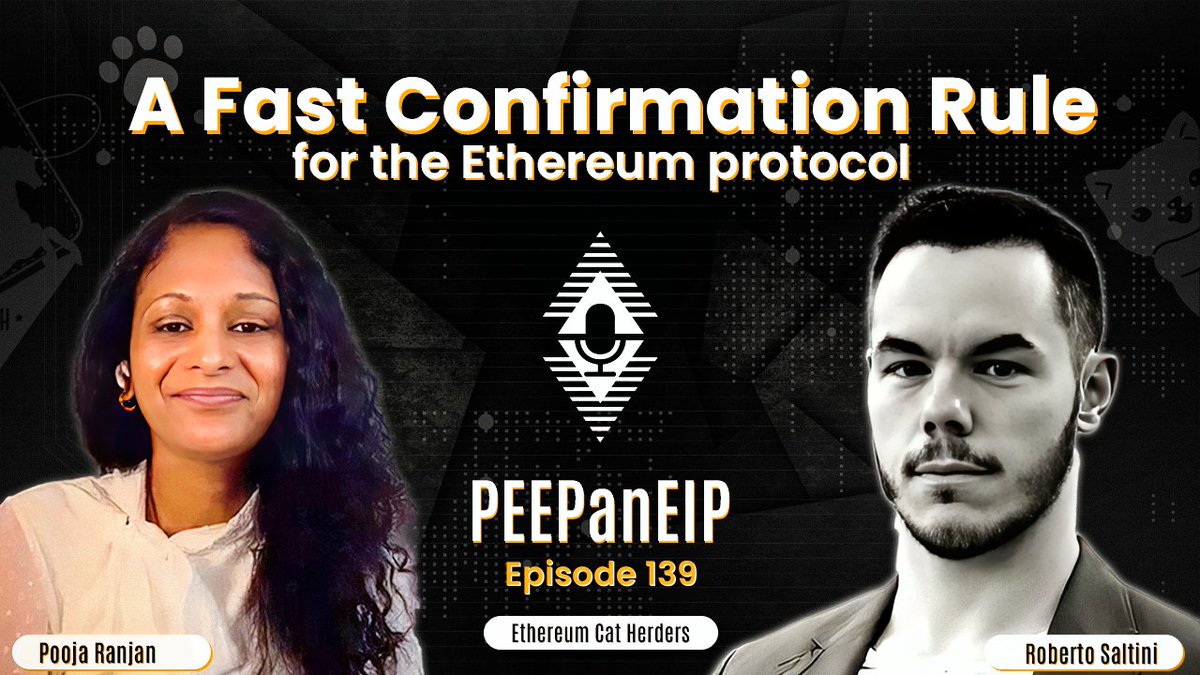 🔥A Fast Confirmation Rule for Ethereum?🔥 A new research could  significantly reduce block confirmation times to just 12 seconds ⏳ Watch  this deep dive from @robsaltini and @EthCatHerders on #PEEPanEIP▶️  🎥https://t.co/vU8AlGfXQ3 🧵👇