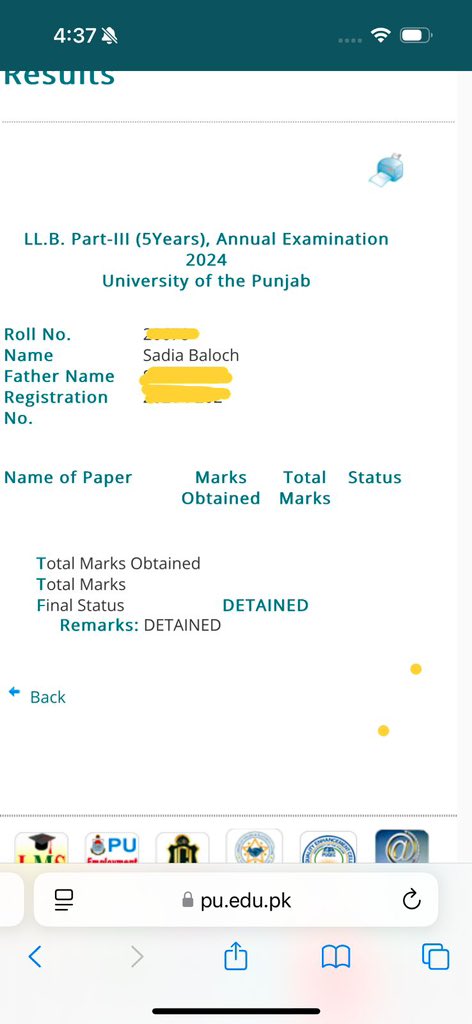 sadiabalochssb's tweet photo. I, Sadia Baloch, a law student at Punjab University Lahore, was suspended from the institute with malicious charges of being a “Miscreant Student” without being provided any valid charge sheet.
Upon challenging the University’s suspension notification at Lahore High Court, the court provided me with the interim relief of appearing in the exams and mine academic careers was ordered not to be disturbed.
Despite the Court’s orders and mine constant cooperation with the university’s own Disciplinary Committee, the institute couldn’t provide me a written document of the charges till  today. And even today when result’s announced, mine shows that it’s “Detained”.
The malicious behaviour & delay tactics of Punjab University are only meant to disturb my academic and mental peace.
Just as the Baloch Students are “Detained” by state authorities, so are the educational institutions acting dictatorially to DETAIN the educational careers of Baloch.
#SaveBalochStudents
#punjabuniversitylahore