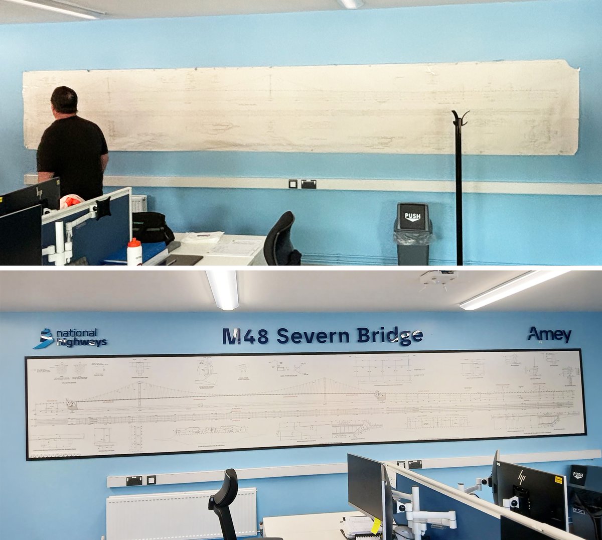 Diguru's tweet photo. We've recently finished an install of an updated diagram at the Severn Bridge Operations Room. The paper diagram was replaced with a new, 6 x 0.5m large dry wipe, magnetic vinyl panel with offset cut-out vinyl lettering. 
https://t.co/amNVSgpsds
#largeformatprint #signage https://t.co/M1nnDK39SJ