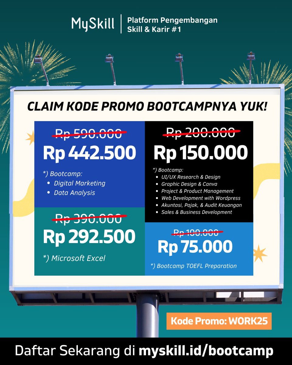 worksfess's tweet photo. Mau upgrade skill di 2025? 🚀
Kenapa nggak mulai dari sekarang bareng MySkill?
🎓 eLearning &amp; Bootcamp mulai dari 40K aja!
Tingkatkan kompetensi biar makin siap raih karier impian.
🎯 Yuk, cek info lengkap &amp; daftar sebelum slot penuh! https://t.co/fxs4VAGcHO
