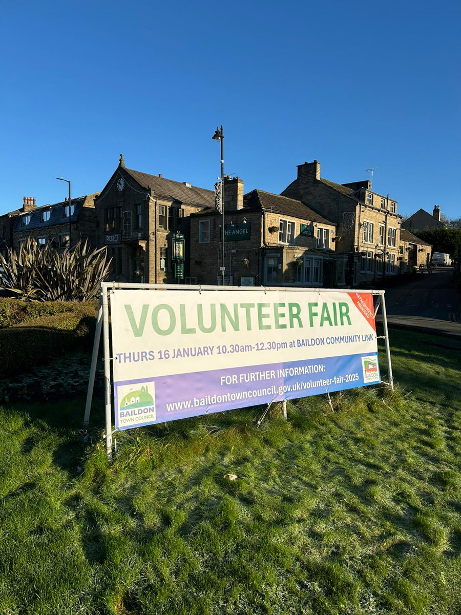 Have you seen our banner on the roundabout in the centre of Baildon? 
You're welcome to come along to find out about the work being done by volunteers &amp; community groups in Baildon and how you can get involved!
Refreshments by <a href="/BaildonLink/">Baildon Community Link</a>
For more info: baildontowncouncil.gov.uk/volunteer-fair…