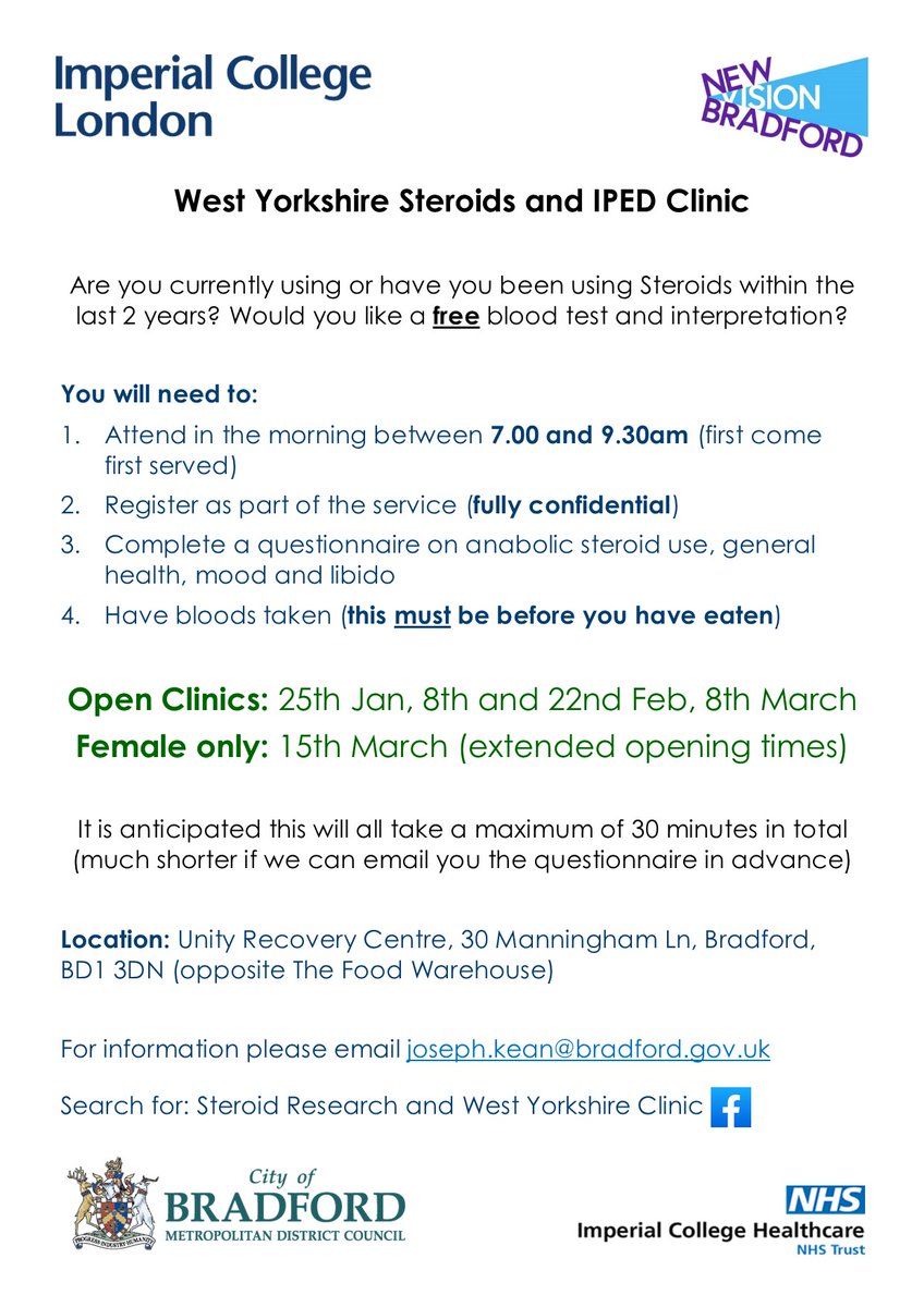 NewVisionBrad's tweet photo. Have a look at the information below about the West Yorkshire Steroids and IPED Clinic that is running on 👇
📅 Saturday 25th Jan
📅 Saturday 8th Feb
📅 Saturday 22nd Feb
📅 Saturday 8th March
#Bradford #bradford #shipley #keighley #saltaire #baildon #bradfordcitycentre https://t.co/LIK7Rk8SDT