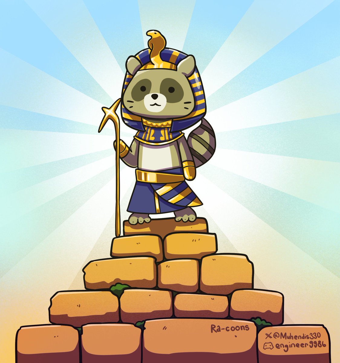 Muhendis330's tweet image. Behold! Ancient Egypt's legendary sun god has returned... 🌞 RA-CCOON greets you all with radiant energy! 🦝✨ DC: engineer9986 #AncientGods #RaccoonSunGod #RA @RcoonsNFT @zaar_gg @initia