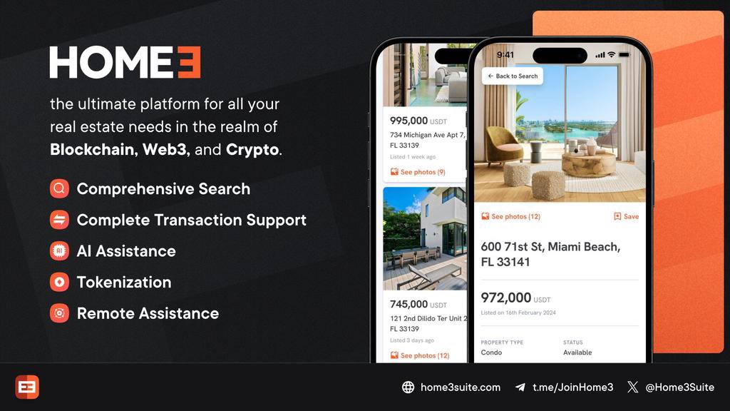 dmfleurgaarde's tweet photo. More info about $HTS - @Home3Suite - #RWA below👇

An extraordinary project is about to become a reality.
We're getting close to the launch of the application!

@Home3Suite aims to revolutionize the world of real estate with blockchain technology, making buying, selling, and managing properties secure, efficient, and transparent.

"Our commitment is to ensure transactions are fairer and more innovative, combining trust and technology for smooth and beneficial property dealings for everyone"

Today, the market capitalization of this innovative project stands at just $3m, making it a very attractive investment given the milestones to come in the coming months:

🔸Launch of the application
🔸CEX listing(s)
🔸First property purchase(s)
🔸Marketing campaigns
🔸Real estate partnerships
🔸Team expanding
🔸Full product suite release calendar
🔸Onboarding realtors, brokers and property owners

This project will obviously attract major investors. 
It could be the chance of a lifetime to earn money, but above all to be part of an exciting project. 

Links
Website: https://t.co/MGDYjj7Sll
X: @Home3Suite 
TG: https://t.co/OlxE2KwIt0

#Altcoins #altcoin #RealEstate #RealEstateInvestment #realestatemarket #Altcoinseasons2024 #crypto $HTS - @Home3Suite - #RWA
