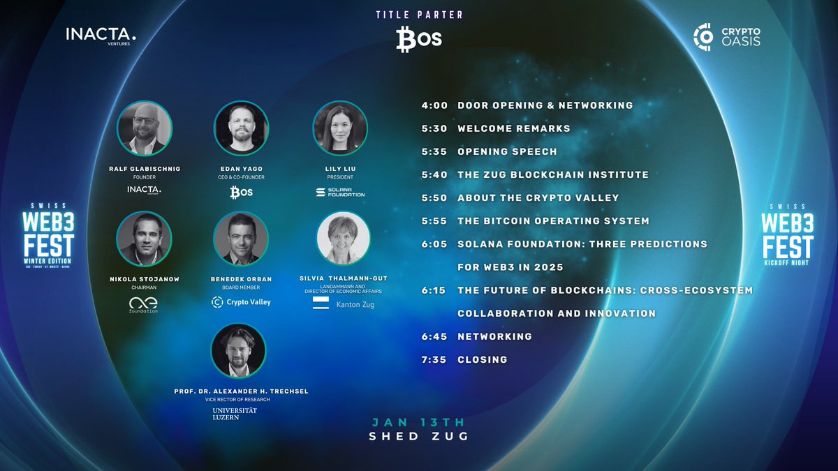 web3fest_int's tweet photo. Swiss WEB3FEST Winter Edition - Kick-Off Night
Join us tonight at SHED Zug to kick off an unforgettable journey through Switzerland's blockchain landscape! 🚀
🗓️ Monday, January 13
🕓 4:00 PM - 7:00 PM
📍 SHED Zug
🔗 RSVP Now: https://t.co/e9tAfu8hzf https://t.co/IuA3WPpeWC