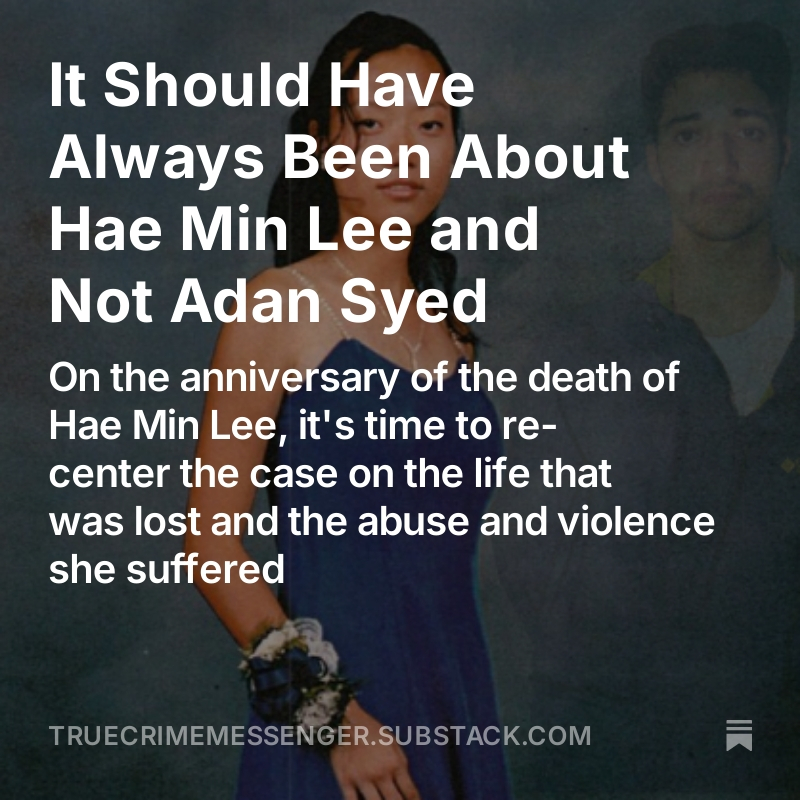 On the 26th anniversary of the death of Hae Min Lee, Brett and Alice of <a href="/ProsecutorsPod/">ProsecutorsPodcast</a> write that there is finally an opportunity put the focus on her, the actual victim.
bit.ly/3PwHMp1