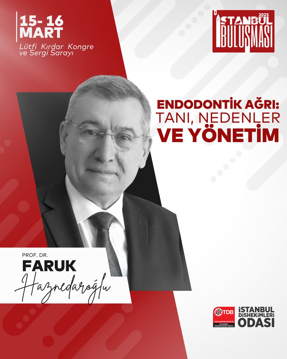📣 İstanbul Buluşması 2025'e Davetlisiniz!
🗓 Tarih: 15-16 Mart 2025
📍 Yer: Lütfi Kırdar Kongre ve Sergi Sarayı

🎙 Prof. Dr. Faruk Haznedaroğlu
🦷 Endodontik Ağrı: Tanı, Nedenler ve Yönetim 

✨ Kayıtlar çok yakında açılıyor! Detaylar için takipte kalın
