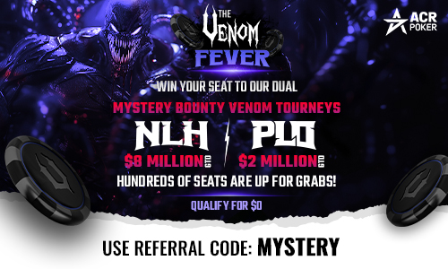 🔥VENOM FEVER GIVEAWAY!🔥Win 1 of 4 $16.50 VenomFever 🎟️ for an ultimate poker sweat—a Mystery Bounty in the #VENOM!

To enter:
1️⃣ Follow me
2️⃣ RT this post
3️⃣ Tag a poker pal

🆕 Need an ACR account? 
📝Join me: bit.ly/3aOI61K

🎟️ Winners announced 1/15 on my Twitch!🚀