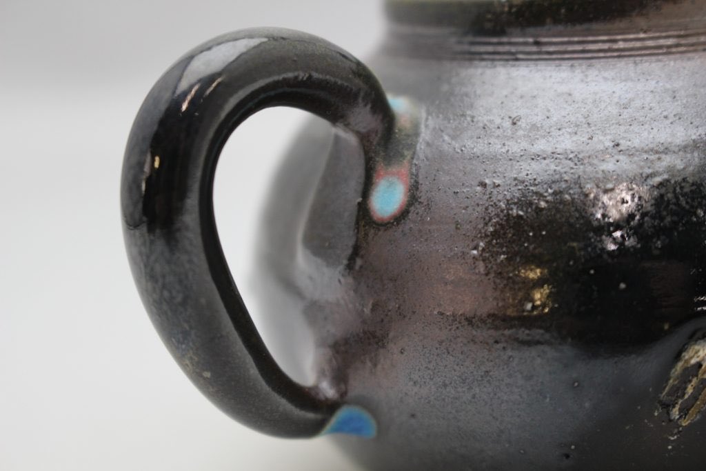 B376s 「福」字の袋図 酒盃」森下宗則造　常滑焼　宗則窯　箱無し B376s 「福」字の袋図 酒盃」森下宗則造 常滑焼 宗則窯 箱無し