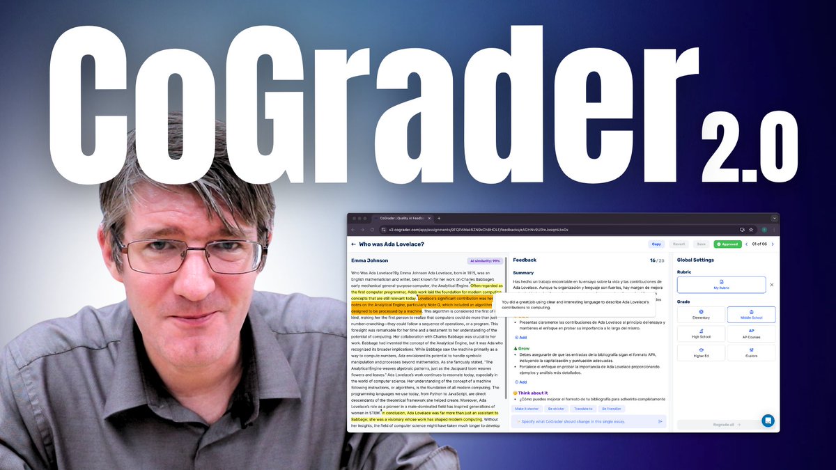 SethiDeClercq's tweet photo. I’ve been testing @cograder Version 2, and it’s a powerful tool for speeding up the grading process. It doesn’t replace your judgment but makes grading far more efficient.

Here’s my walkthrough and thoughts: 
https://t.co/kXHfFDmA4L

I'm curious to hear how it works for you! https://t.co/usoH68GiZ2