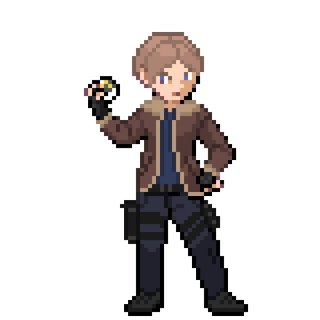 Mathinflamed's tweet photo. Leon S. Kennedy but it's a Pokémon trainer sprite https://t.co/2UxGY2ghjB