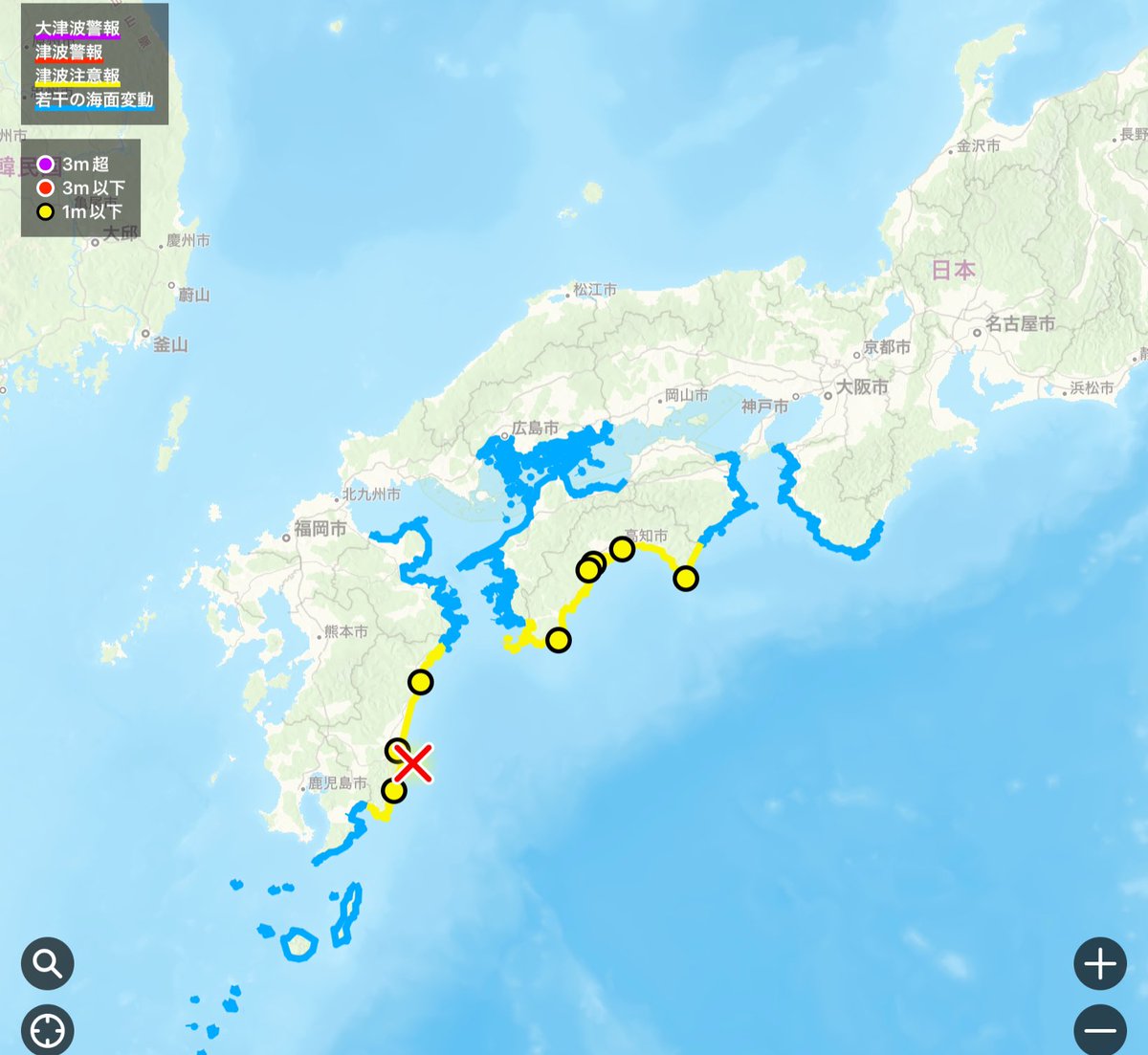 yo_hirata's tweet photo. 【注意】高知、宮崎の海岸に1m位の津波到来。 https://t.co/RZNPjGgMRe