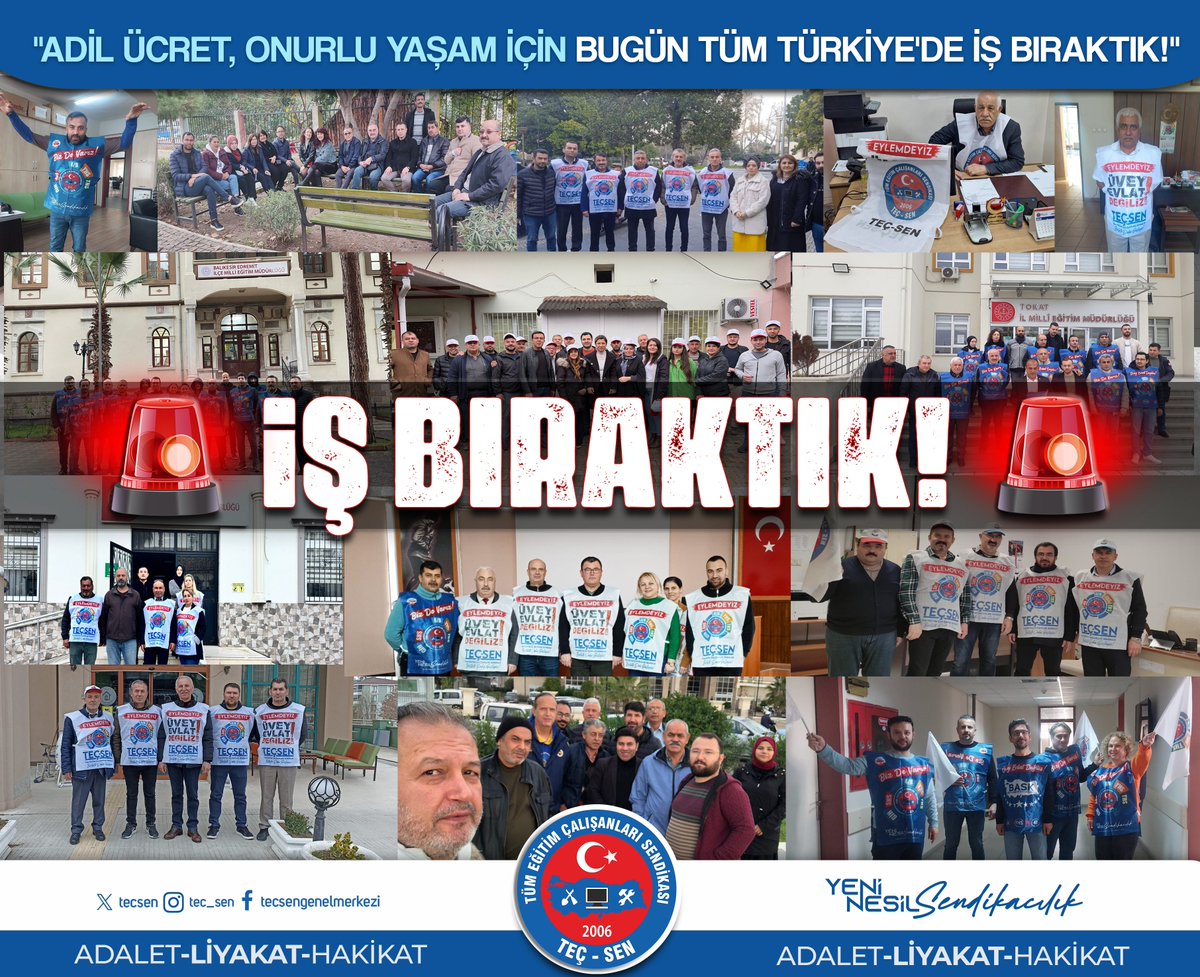 tecsen's tweet photo. "ADİL ÜCRET, ONURLU YAŞAM İÇİN BUGÜN TÜM TÜRKİYE'DE İŞ BIRAKTIK!"

Bugün, Türkiye’nin dört bir yanındaki üyelerimizin katılımıyla iş bıraktık. Bu eylem, bizim açımızdan yalnızca bir sendikal eylem değil, kamu çalışanlarının ve emeklilerinin emeğini savunmak için atılması gereken zorunlu bir adım olmuştur. Çünkü emeğimizin karşılığı olan maaşlarımız günden güne erimiş artık sabrımız tükenmiştir. 

Bugün iş bıraktık, çünkü:

• Enflasyon %58.51 olarak açıklanırken, maaş zamlarımız %11.54’te bırakılmıştır. Bu oran, TÜİK’in gerçekleri yansıtmayan rakamları üzerinden bizlere dayatılan yoksulluğun apaçık bir göstergesidir.

• Yeniden değerleme oranı %43.93, kira artış oranı ise %58.51’e ulaşmıştır. Ancak maaşlarımız bu oranların çok altında bırakılarak, cebimizden ve çocuklarımızın geleceğinden çalınmaktadır.

• Kira, gıda, enerji ve temel ihtiyaç fiyatları her geçen gün artarken, bizlere dayatılan %11.54 zam, emeğimizi hiçe saymaktır.
Bugün iş bıraktık, çünkü TÜİK’in açıkladığı, gerçeği yansıtmayan enflasyon oranlarıyla alın terimizden kesiliyor, cebimizden alınıyor ve çocuklarımızın hakkı elimizden çalınıyor. Kamu çalışanları olarak yoksulluk sınırının altında yaşamaya mahkûm edilmek istemiyoruz.

Bizler, vatandaşlarımıza hizmet etmek amacıyla fedakârca çalışan ve çalışmış, emekli olmuş milyonlarız. Ancak emeğimizin karşılığı olan ücretler, insanca bir yaşam sürmek için yeterli olmaktan çok uzaktır. Bugün iş bırakarak bir kez daha haykırıyoruz: Adil ücret, onurlu yaşam istiyoruz!

Taleplerimiz nettir:

• Enflasyon farkı, TÜİK’in manipülatif rakamlarına göre değil, gerçek oranlarla hesaplanmalı, maaş zamlarımız buna göre tekrar düzenlenmelidir!

• Yeniden değerleme oranı ve kira artış oranları dikkate alınarak, kamu çalışanlarının alım gücünü artıracak refah payı derhal maaşlara yansıtılmalıdır!

• Emeğimizin karşılığı olan insanca bir yaşam için, kamuda adil bir gelir düzenlemesi sağlanmalıdır!

Bugün iş bıraktık, çünkü TÜİK’in masa başında açıklanan rakamlarıyla maaşlarımız eriyor, alım gücümüz yok oluyor, çocuklarımızın geleceği karartılıyor.

Kamu Çalışanları Artık Yaşananları Net Bir Şekilde Görmelidir.

Emeğin ve alın terinin temsilcisi olduğunu iddia eden yetkili sendika ve konfederasyon, yıllardır kamu çalışanlarının haklarını savunmak yerine, TÜİK’in gerçeği yansıtmayan rakamlarına sessiz kalarak bu adaletsizliğe ortak olmuştur.

Çarşıda, pazarda, markette yaşanan gerçek enflasyon ile TÜİK’in açıkladığı rakamlar arasında uçurum varken, yetkili konfederasyonun bu duruma sessiz kalması, kamu çalışanlarının alın terini hiçe saymaktır. TÜİK’in açıkladığı manipülatif oranlar üzerinden yapılan toplu sözleşmelerle, maaşlarımız enflasyona ezdirilmiş, cebimizden çalınan her kuruş, çocuklarımızın geleceğinden alınmıştır.

Kamu çalışanlarına çağrımızdır:

Artık bu adaletsizliğe ortak olmaktan vazgeçin! Yetkili sendika ve konfederasyonun, sizlerin haklarını savunmadığı, aksine TÜİK’in rakamları üzerinden emeğinizi yok saydığı ortadadır. Kamu çalışanları olarak, bizleri yok sayan, alın terimizi hiçe sayan bu yapının bir parçası olmaya devam etmek, kendi hakkımızdan vazgeçmek anlamına gelir.

Eğitim çalışanları sahipsiz değildir!

Bugün iş bırakarak bir kez daha haykırıyoruz: TÜİK’in masa başında belirlediği rakamlarla alın terimizi çalmalarına izin vermeyeceğiz! Bizler, emeğimizin, cebimizin ve çocuklarımızın hakkını savunmaya devam edeceğiz!

TEÇ-SEN olarak, kamu çalışanlarının gerçek temsilcisi olmaya, haklarımızı savunmaya ve yaşanan bu adaletsizliğe karşı mücadele etmeye dün olduğu gibi bugün de ve yarın da kararlılıkla devam edeceğiz.

TEÇ-SEN GENEL MERKEZİ