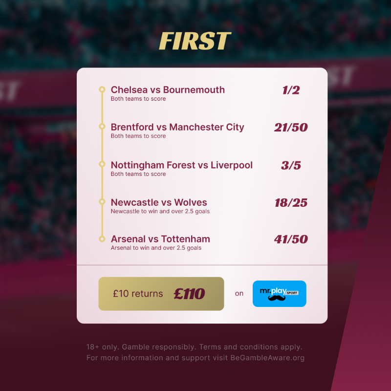 firstforwins's tweet photo. Want to place a midweek Premier League acca? 🤔

We've got you covered with this five-fold accumulator on https://t.co/T13YZcKpYI Sport ⚽️

✍️ @jameswalters6 | #FIRST #PL #BettingTips