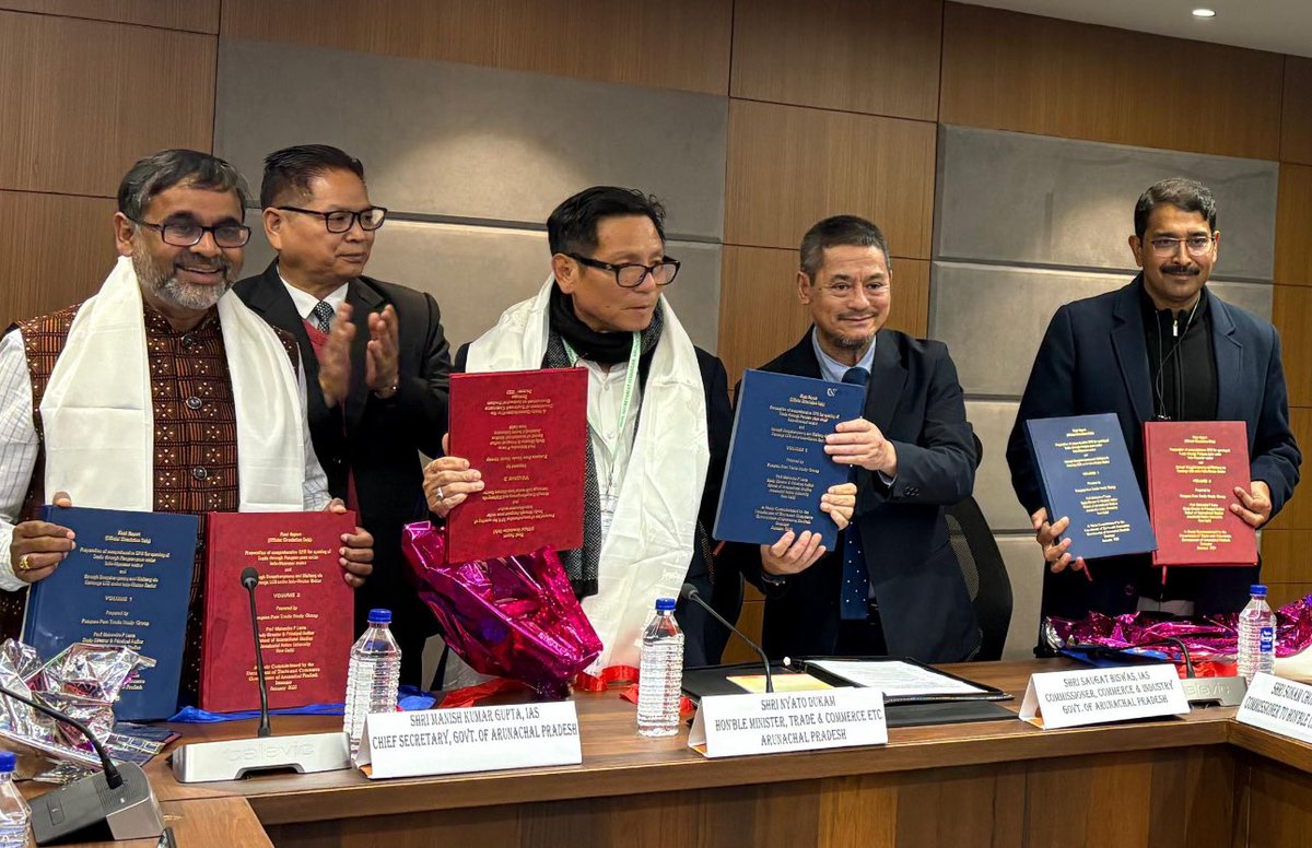 NyatoDukam's tweet photo. Chaired the presentation of the final report by the #PangsauPass Trade Study Group on the Comprehensive DPR for opening trade through Pangsau Pass &amp; Darranga LCS. Commendations to Prof. Mahendra P. Lama, the study director, &amp; Ld. CS Manish Kumar Gupta, for their valuable inputs. https://t.co/Ikj6XtTbVh
