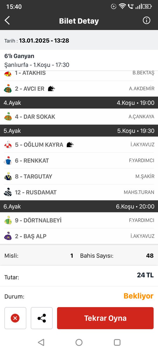 Urfa 1. Altılım Herkese Bol Şans.