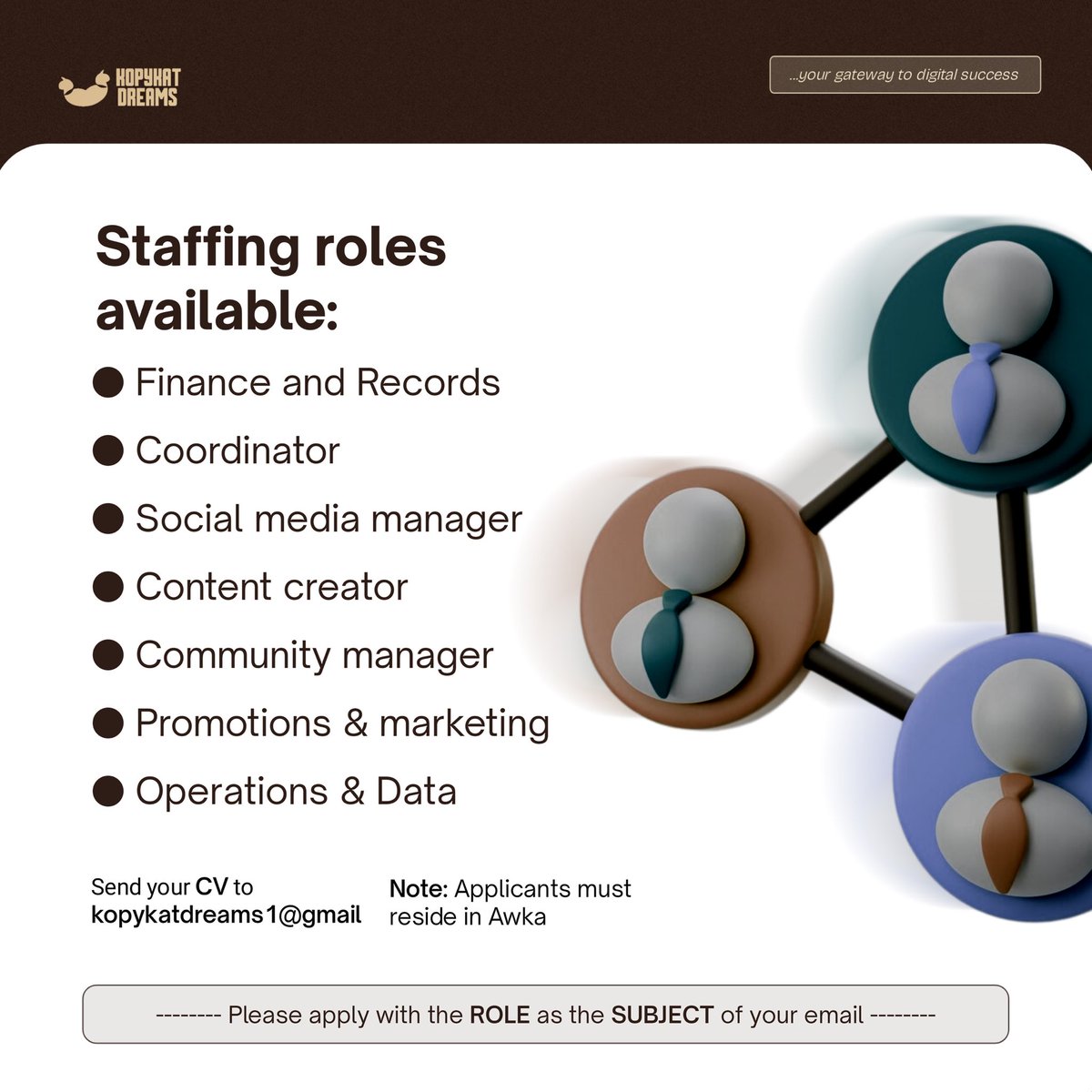 KopykatD's tweet image. We鈥檙e hiring, Join our team today. Apply now! Send cv/email to kopykatdreams1@gmail.com