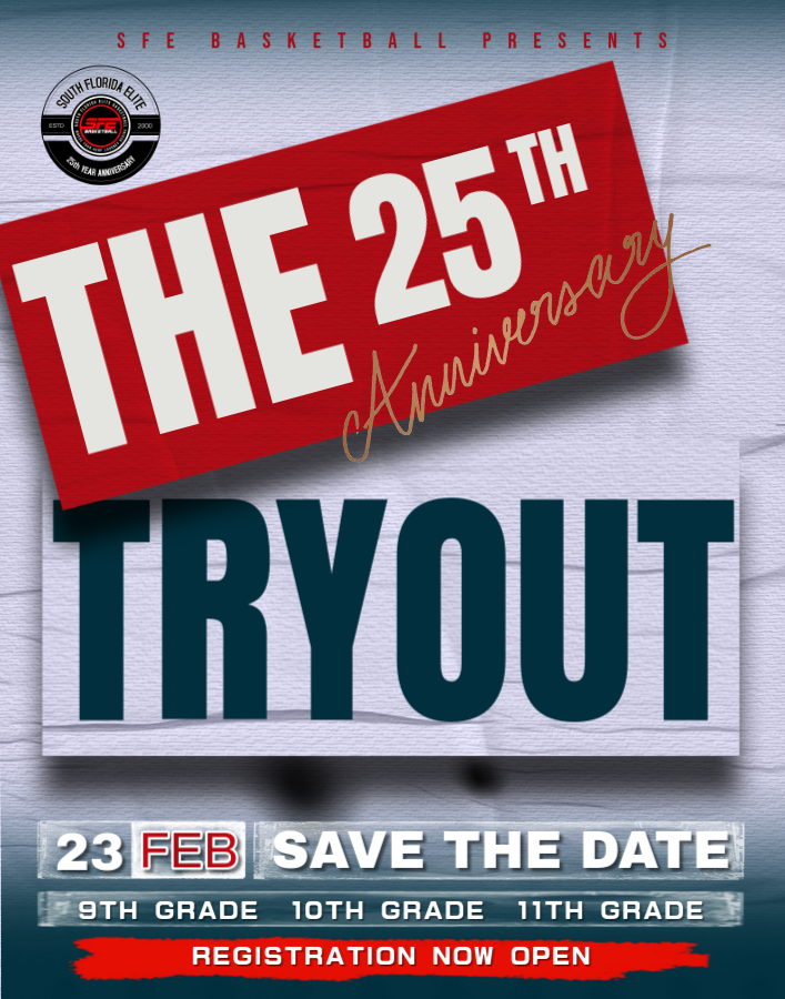 Year 25 SFE High School Tryouts  
Register today to secure your shot at becoming part of the South Florida Elite legacy. Don’t miss this opportunity to compete, grow, and join a program with 25 years of excellence.  

📲 Register Now: forms.gle/M2Z3LvyWCgdBqF…