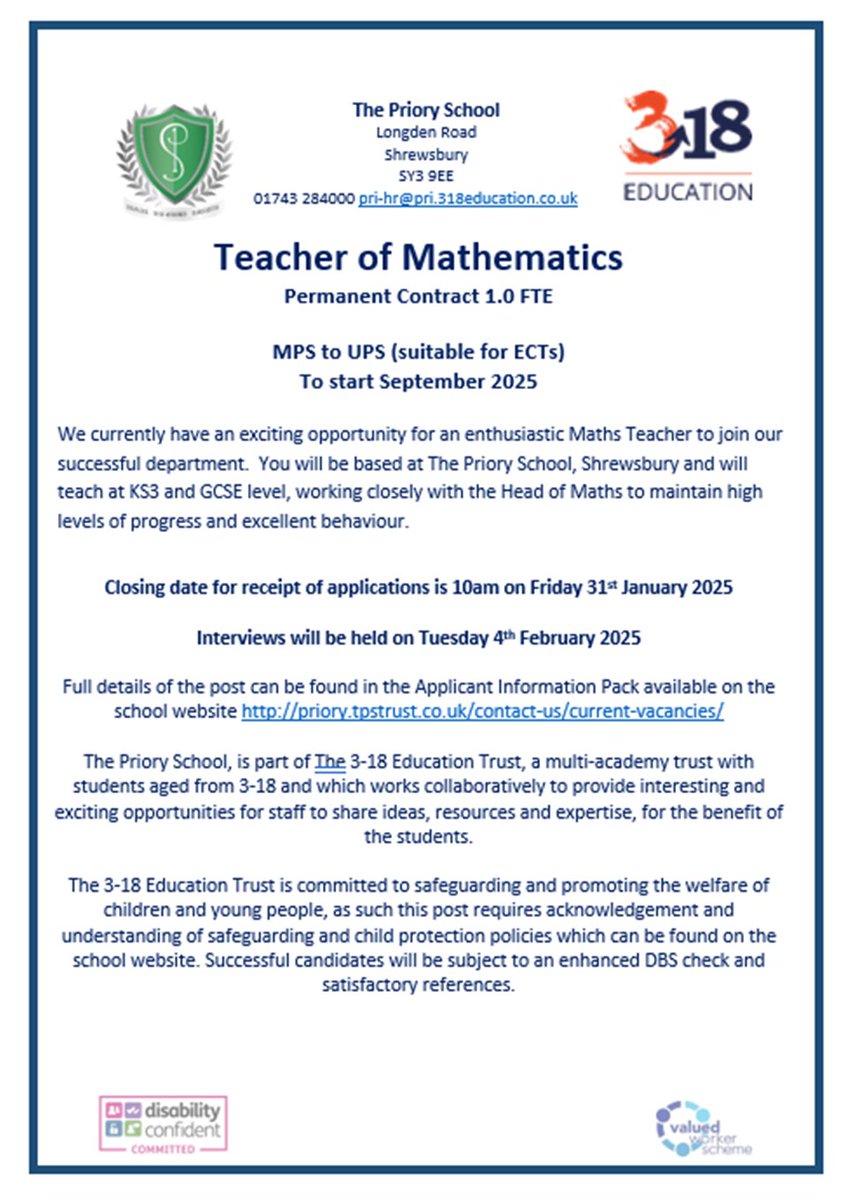 Opportunity to join a great team and work in a wonderful place