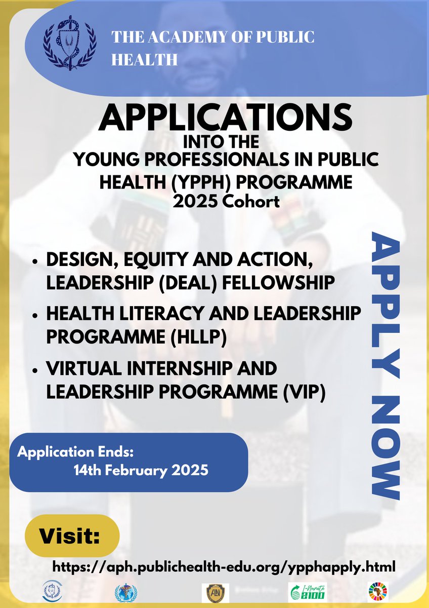 Applications for the 2025 Young Professionals in Public Health (YPPH) programme are open.
The YPPH programme trains emerging public health leaders through three programme bands: the VIP, HLLP, and DEAL fellowships.

Application ends: 14th February 2025