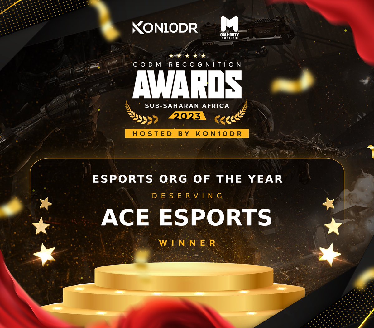 acegamers_espGG's tweet photo. Ace Gamers Esports wins African Best Esports Organization of the Year 2024 (Call of Duty Mobile). By @kon10dr 
Follow the threads for the 9 awards won out of 15 nominations. @PlayCODMobile @vgaesportshow @CoDMobileSports @ESportsANews @CoDMobileSports @IgorLanex @GigaCali https://t.co/23yTPmvhRj