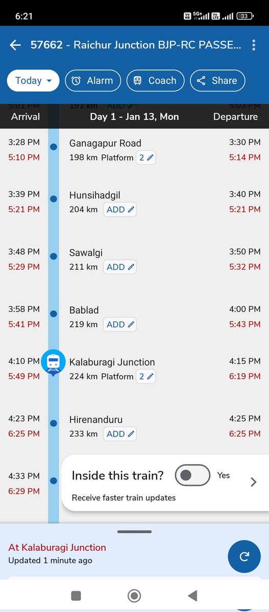 javeed_1988's tweet photo. @DrmSolapur@railseva.train stopped more than 30mnt in Kalaburgi plz start train wht the reason more time in gulbarga train no 57662 https://t.co/h9bPyKrbrc
