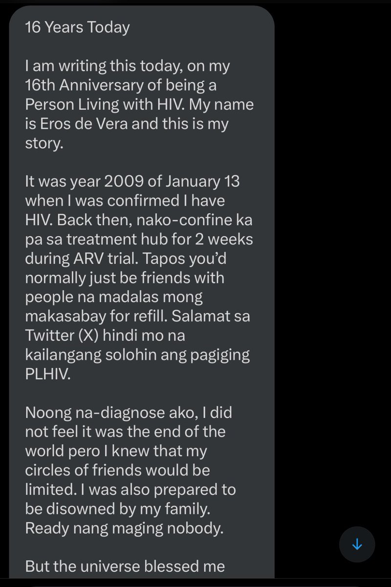 PLHIVconfession's tweet photo. PLHIV Confession # 2:

16 Years Today

I am writing this today, on my 16th Anniversary of being a Person Living with HIV. My name is Eros de Vera and this is my story.

It was year 2009 of January 13 when I was confirmed I have HIV. https://t.co/HnDn8vdYA5