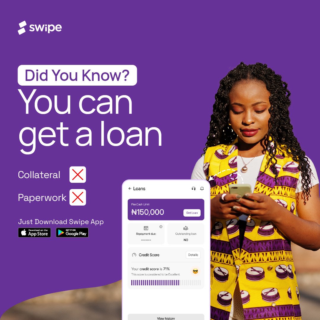 Getting a loan on Swipe is as easy as A, B, C🙂‍↔️🙂‍↔️

All you need to do is download Swipe and fill in the necessary details.🤭
